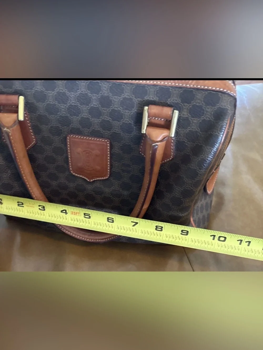 CELINE PVC Leather Mini Boston Bag Brown Camel Macadam Vintage - Picture 12 of 15